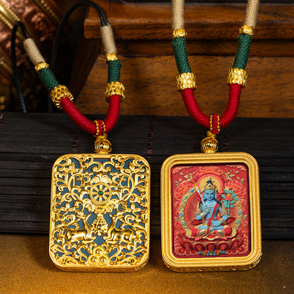 Green Tara Zakhilam Fifth Master's Past and Present Lives Necklace Hand drawn Tangka Brass Necklace