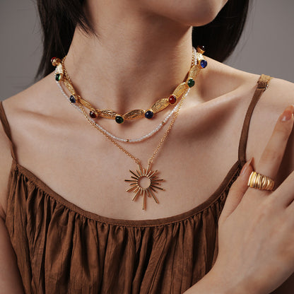 necklace  Vintage style exaggerated metal geometric pendant necklace