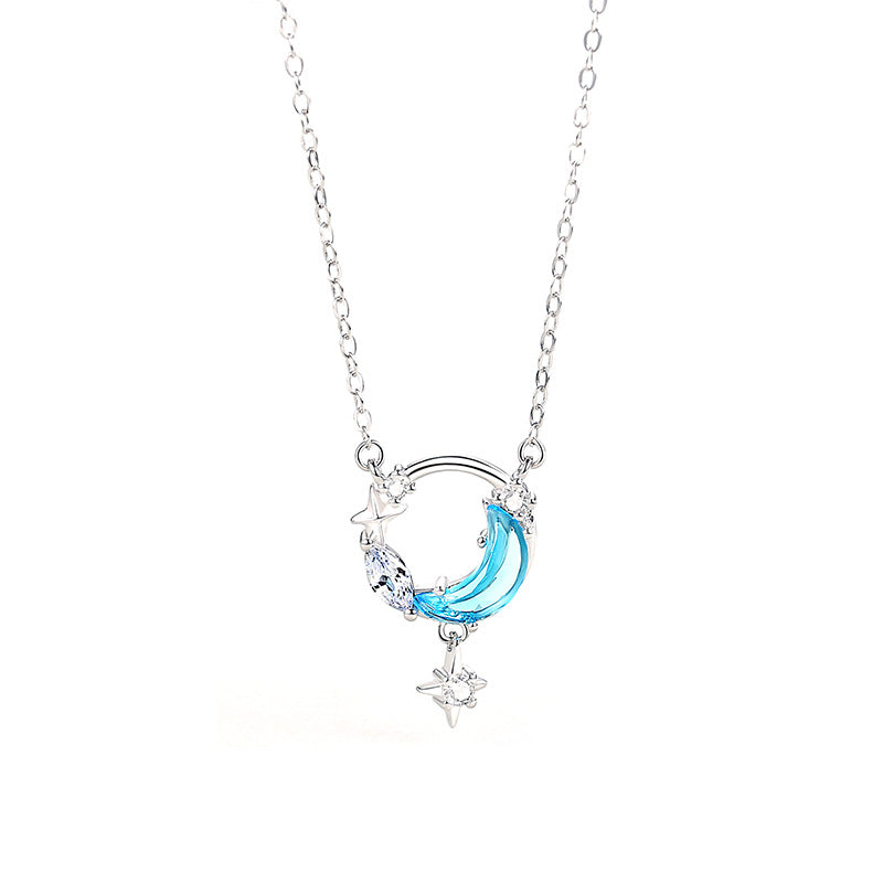925 sterling silver star and moon necklace, women's Korean version pendant, niche design, light luxury collarbone chain