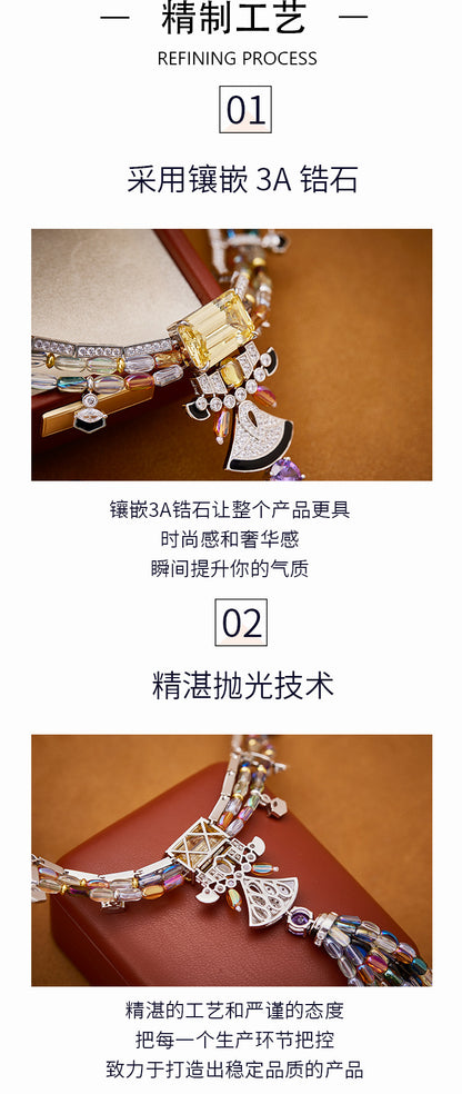 Colored rice bead tassel necklace gold-plated chain
