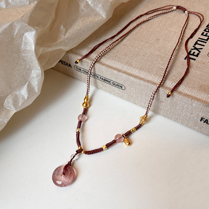New Chinese style pink safety buckle woven rope pendant necklace 2025 new necklace