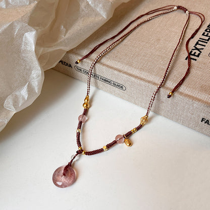 New Chinese style pink safety buckle woven rope pendant necklace 2025 new necklace