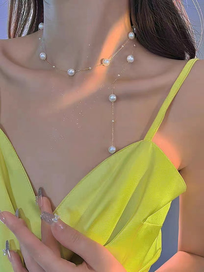 925 silver starry sky pearl necklace sweater chain versatile temperament light luxury collarbone chain