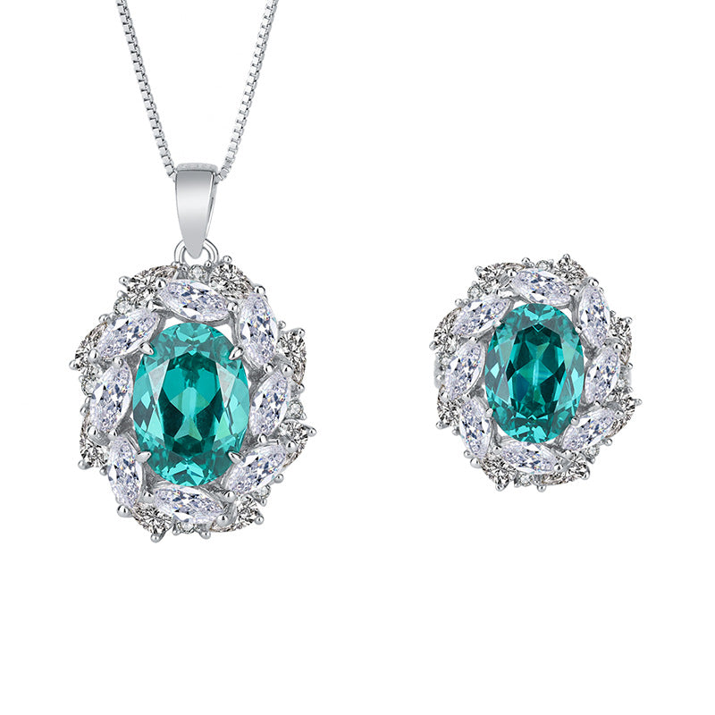 S925 Jewelry Full body Silver Colored Jewel Paraibadan Pendant Ring Set Main 10 * 14