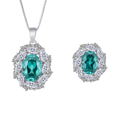 S925 Jewelry Full body Silver Colored Jewel Paraibadan Pendant Ring Set Main 10 * 14