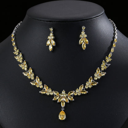European and American Fashion Zircon Necklace+Earring Set Bridal Dress Banquet Accessories # Women's Holiday Wear