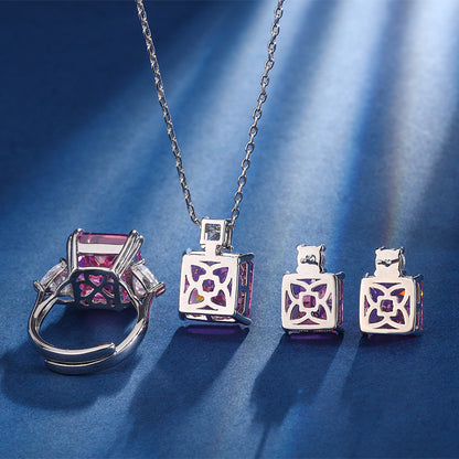 New Zhuangsheng Jewelry High Carbon Diamond Ice Flower Cut Copper Set with Princess Pink Diamond Set 12 * 12-10 * 10