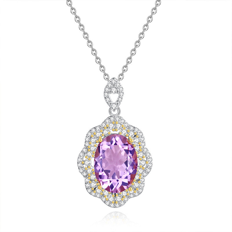 New high-end luxury pure silver s925 egg face necklace for women, set with natural color treasure sky blue topaz collarbone chain