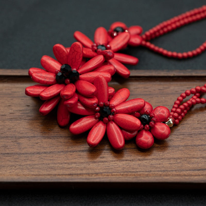 necklace  Chinese style red auspicious flower necklace