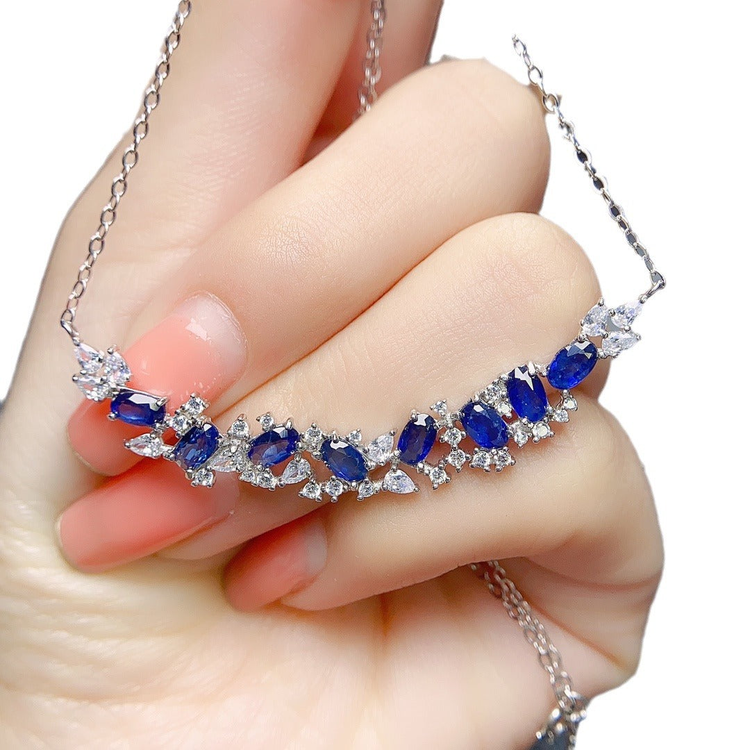 Hot selling natural sapphire necklace S925 silver inlaid main stone 3 * 5 in Europe and America