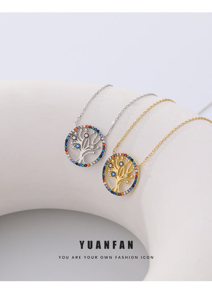 Yuanfan 925 pure silver colored zircon life tree necklace collarbone chain Amazon, independent cross-border source