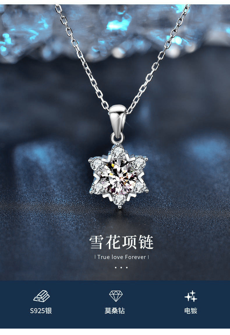 925 sterling silver Mozambique snowflake necklace non fading pendant silver collarbone chain