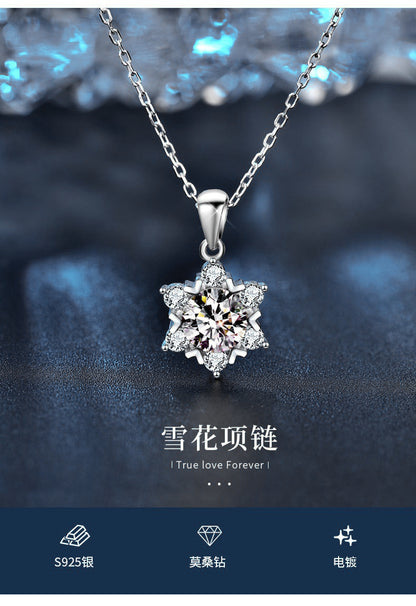 925 sterling silver Mozambique snowflake necklace non fading pendant silver collarbone chain
