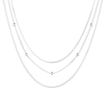 S925 pure silver geometric spherical fine chain multi-layer necklace with personalized European and American punk style street fashion collarbone chain