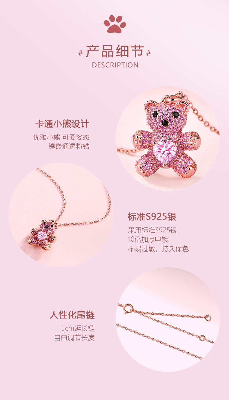 necklace  Bear necklace s925 silver collarbone chain with constant temperature and color change