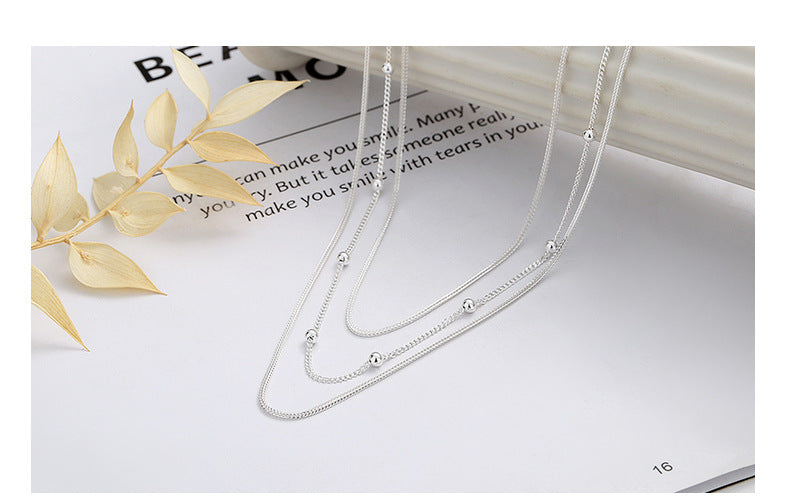 S925 pure silver geometric spherical fine chain multi-layer necklace with personalized European and American punk style street fashion collarbone chain