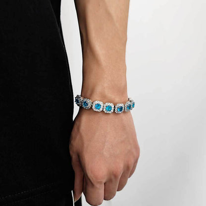 European and American trendy brand colored zircon bracelet 12mm flip button rock sugar chain hip-hop men's bracelet accessory