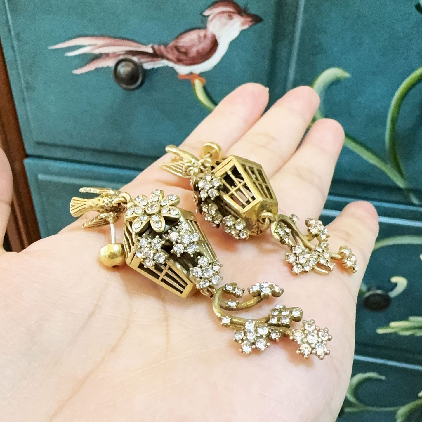 earrings  Three-dimensional hollow craft wind chime birdcage earrings literary retro earrings