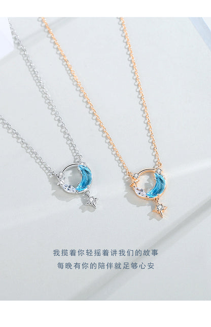 925 sterling silver star and moon necklace, women's Korean version pendant, niche design, light luxury collarbone chain