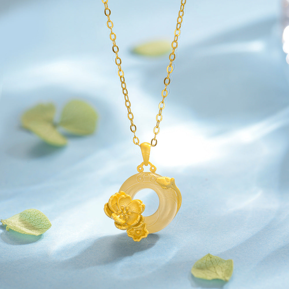 S925 sterling silver twelve flower god necklace, white jade marrow safety buckle pendant, versatile collarbone chain要