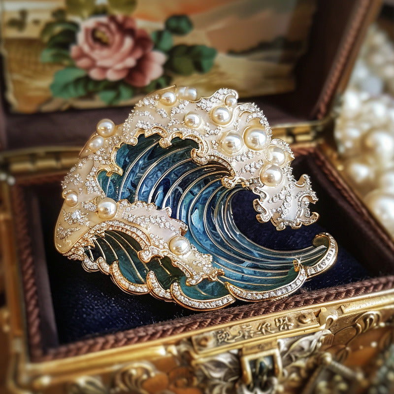 Xiliang Concubine Luxurious and Premium Freshwater Pearl Brooch Original Wave Pin Enamel Wave Chest Flower Customization