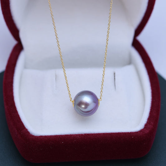 Zhuji Danshui 11-12mm Round Strong Light Fine Flaws Pearl Demon Purple Roadway S925 Silver Pendant Necklace