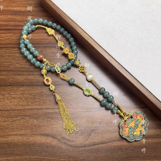 New Chinese style Chinese style necklace, ancient method of burning blue fish, leaping dragon gate, lock chain accessories, gift