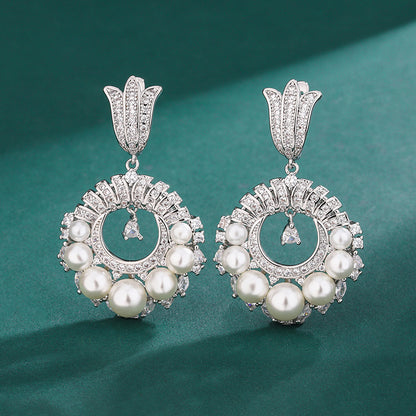 earrings  Vintage full diamond pearl earrings