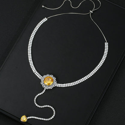 Tassels versatile and fashionable yellow zircon pulling adjustable necklace