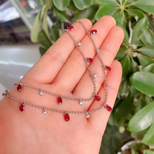 S925 pure silver inlaid with natural ruby bracelet, simple and fashionable # Caibao Jewelry