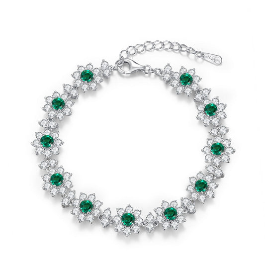 S925 pure silver full diamond cultivated emerald versatile women's bracelet trendy and versatile