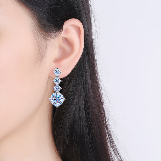 Moissanite earrings silver needle temperament heavy industry long S925 pure silver pulsating heart round summer style.