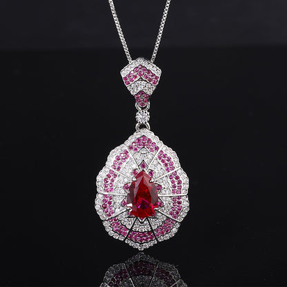 New jewelry set necklace pendant, red zircon earrings, Baroque retro earrings, European and American rings
