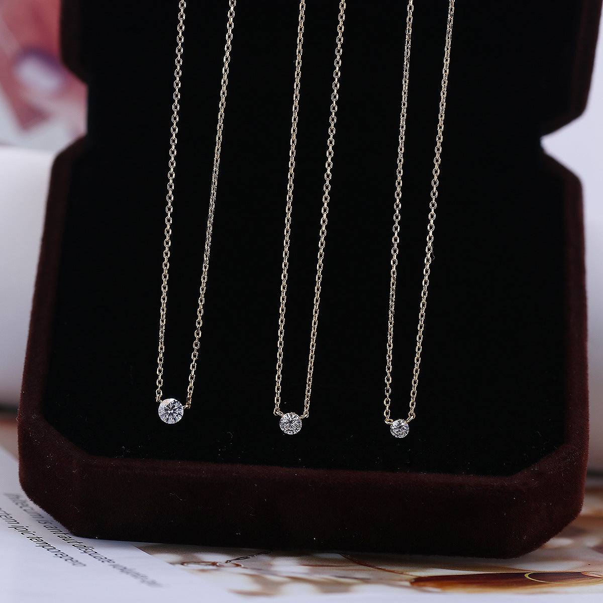 Agete simple round claw free diamond necklace 925 sterling silver gold-plated 10/20/30 layered collarbone chain