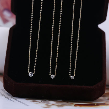 Agete simple round claw free diamond necklace 925 sterling silver gold-plated 10/20/30 layered collarbone chain