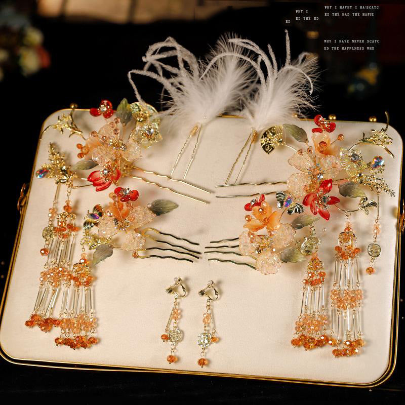 New Chinese style Xiuhe headwear, simple gold hairpin necklace set, hair accessories, fashionable accessories
