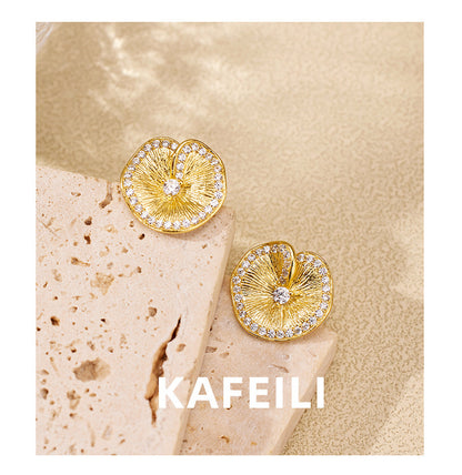 Italian brushed craftsmanship S925 pure silver lotus leaf pleated texture earrings with high-end temperament