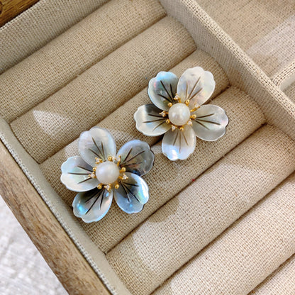 earrings  Vintage Natural Baroque Flower Freshwater Pearl Stud Earrings