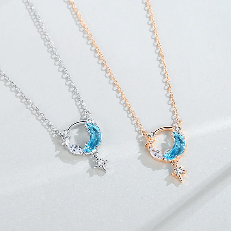 925 sterling silver star and moon necklace, women's Korean version pendant, niche design, light luxury collarbone chain