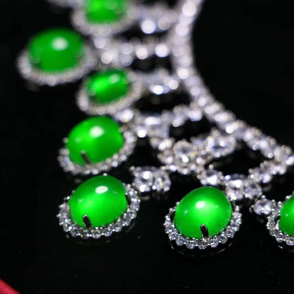 Ice seed emerald jade color jadeite plated 925 silver necklace