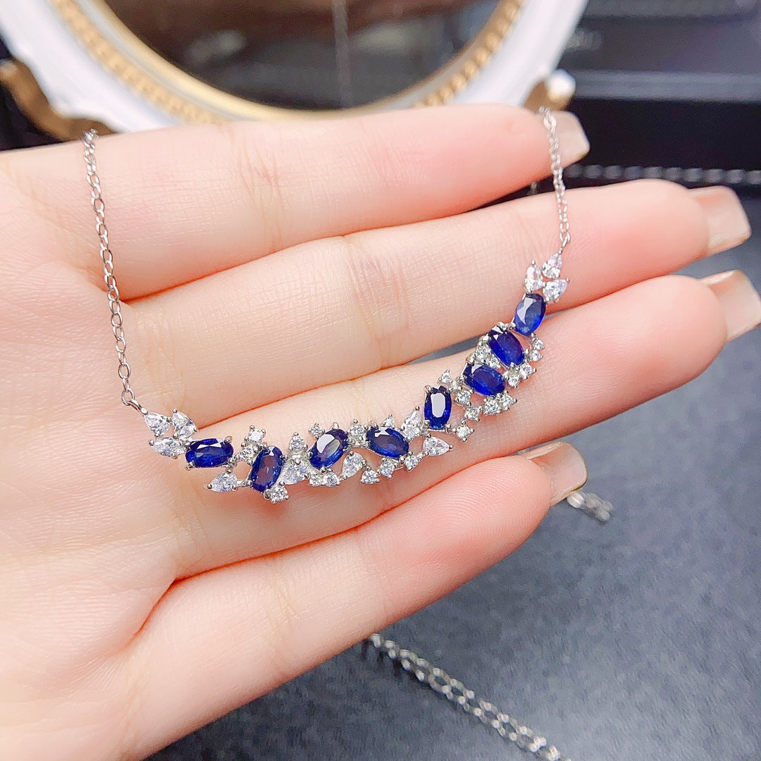 Hot selling natural sapphire necklace S925 silver inlaid main stone 3 * 5 in Europe and America