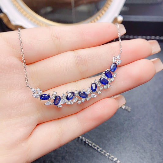 Hot selling natural sapphire necklace S925 silver inlaid main stone 3 * 5 in Europe and America