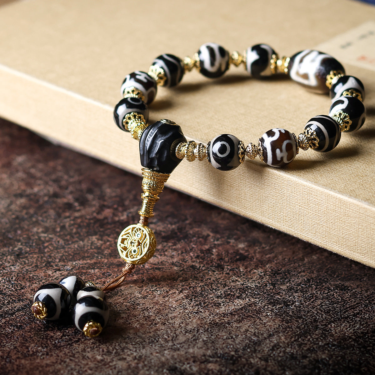 Bracelet  Tibetan Dzi Beads Multi-Treasure Bracelet Tiger Teeth Wealth God Aquarius Three Eyes Vintage Retro Bracelet