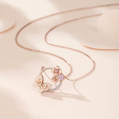 S925 Silver New Product Natural Powder Mother Shell Flower Spirit Butterfly Dream Necklace Clavicular Chain Women's Jewelry