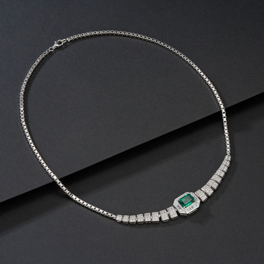 New cultivated emerald evening dress chain pendant S925 silver inlaid cultivated colorful treasure necklace