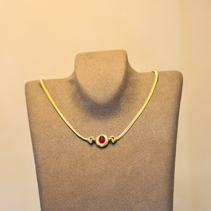 Retro cultivated plain egg shaped ruby collarbone necklace S925 silver snake bone chain versatile necklace