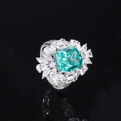 S925 Full body Silver Colored Jewelry Simulation Tourmaline Paraiba Bikou Handmade Ring 10 * 12