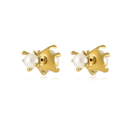 Hot selling earrings with stainless steel earrings inlaid with pearls and a dual directional design, niche earrings
