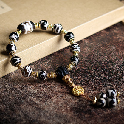 Bracelet  Tibetan Dzi Beads Multi-Treasure Bracelet Tiger Teeth Wealth God Aquarius Three Eyes Vintage Retro Bracelet