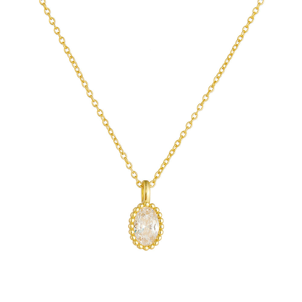 S925 sterling silver plated 14K gold necklace with ins style oval zircon pendant collarbone chain